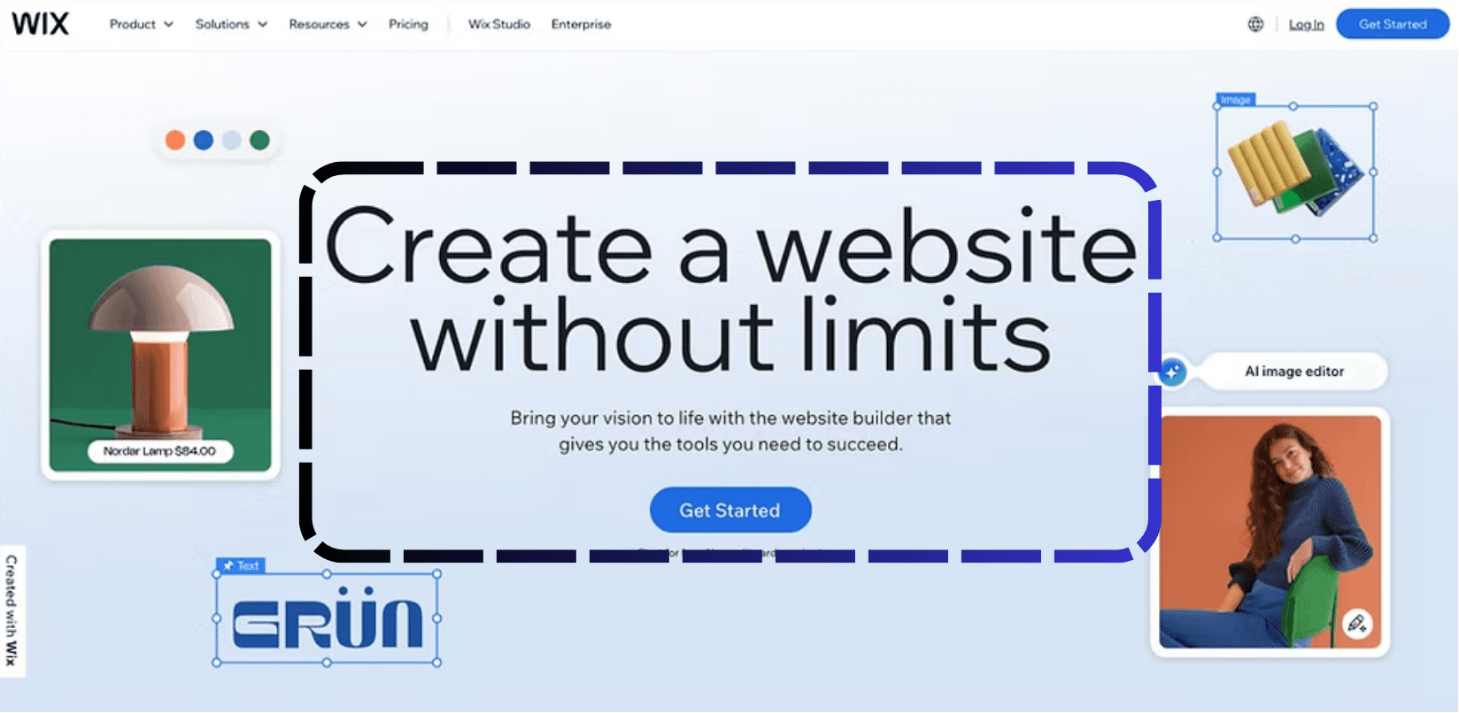 Wix संपादक इंटरफ़ेस